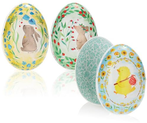 com-four® 3X Osterei zum Befüllen - Bunte Fülleier für Ostern - Große Ostereier mit Oster-Motiven im Design von Mr. & Mrs. Panda [Auswahl variiert]