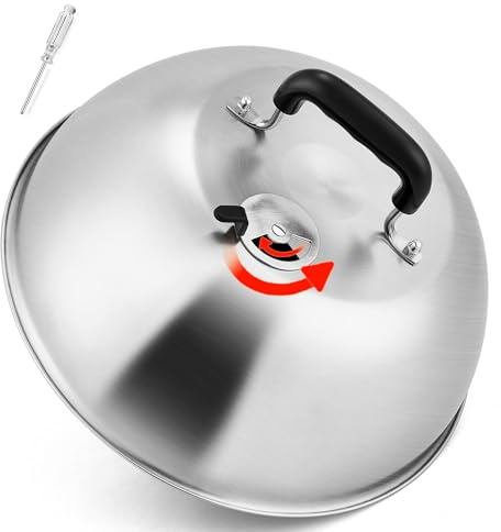 Leonyo Cheese Melting Dome, Stainless Steel 12 Inch Round Steaming Basting Cover with Adjustable Vent, Professional Heavy Duty Cast Iron Melting Dome Lid Griddle Accessories for Teppanyaki Flat Top