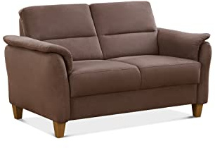 CAVADORE 2er-Sofa Palera mit Federkern / Kompakte Zweisitzer-Couch im Landhaus-Stil / passender Sessel und Hocker optional / 149 x 89 x 89 / Mikrofaser, Hellbraun