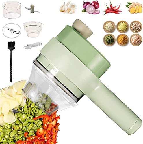 4 in 1 Handheld Electric Vegetable Cutter Set,​Vegetable Cutter Mini Wireless Electric Garlic Mud Masher Wireless Food Processor for Garlic Pepper Chili Onion Celery Ginger Meat with Brush