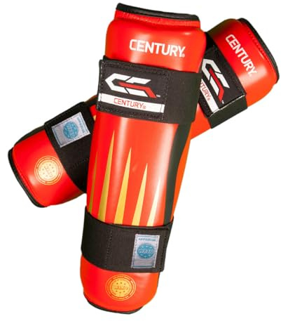 Century Schienbeinschutz C-Gear Integrity WAKO Zertifiziert Schienbeinschoner Schienbeinschützer Kickboxen Kampfsport Wettkampf Sparring Erwachsene Jugendliche (S, Rot/Gold)