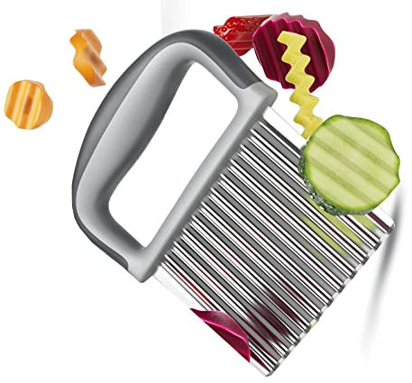 Wellenschneider für Pommes, Obst & Gemüse - Spülmaschinenfestes Wellenmesser mit Titanklinge - Professionelles Riffelmesser für Erwachsene & Kinder -Stabiles Wellenschnittmesser