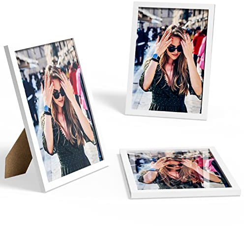 Uootach Set di 3 Cornice portafoto (A4 21cm x 29.7cm), struttura in legno naturale in legno con plexiglas infrangibile, cornici per foto staccabili, per foto, caricature, ritratti, poster(Bianco)