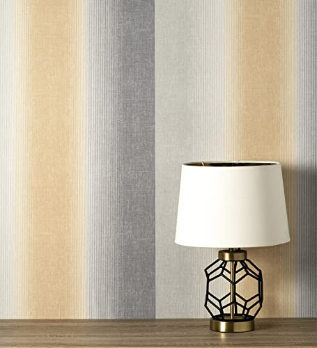 GAULAN 681319 - Papel pintado vinílico lavable de rayas mostaza y gris con textura en relieve para pared salón cocina baño pasillo comedor - Rollo de 10 m x 0,53 m