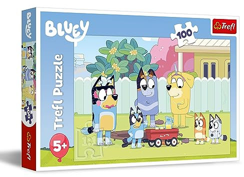 Trefl - Bluey, Fröhliche Bluey-Welt - Puzzle 100 Elemente - Buntes Puzzle mit Helden der Fernsehserie, Kreative Unterhaltung, Spiel für Kinder ab 5 Jahren