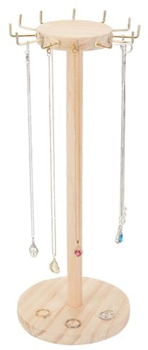 AHANDMAKER-Halskettenständer Aus Holz, 16.14-Zoll-Schmuckständer Aus Holz Mit 12 Haken, Runder Tischhalter Zur Präsentation Und Aufbewahrung von Halsketten Und Armbändern, Rauchig