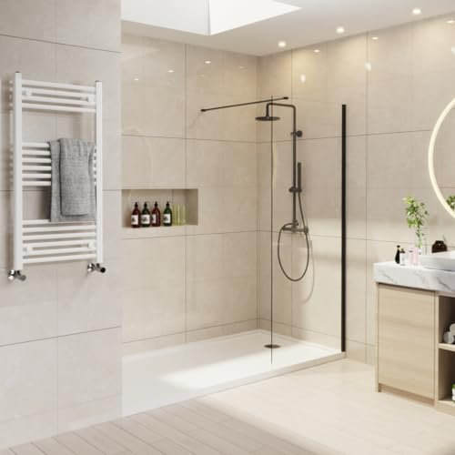 NRG 700 x 1950mm Matte Black Framed Wetroom Screen Wet Room Shower Enclosure Screen Panel