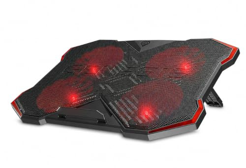 Laptop Kühler 17,3 Zoll, 4 Lüfter, 60 CFM, USB Hub, Cooling Pad, Schwarz | Laptop Cooling Pad mit 4x 130-mm-Lüftern, 8-stufiger Höhenverstellung, USB-Hub und roter Beleuchtung für Notebooks 17,3 Zoll