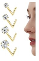 LOLIAS 14K Gold Filled Nose Studs 316L Surgical Steel Nose Rings Studs 6A Cubic Zirconia Corkscrew L Shaped Nose Piercing Hypoallergenic Nose Rings for Women Men 20G