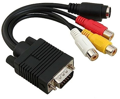 OSALADI Adaptateur Vga vers 3 RCA et S-vidéo pour PC et Ordinateur, Câble PVC 20 Cm Compatible Cartes Graphiques Spéciales Nv6, Conversion Signal Vidéo Analogique, Usage Informatique