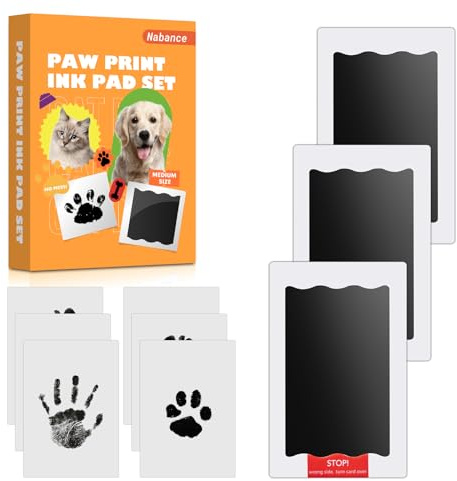 Nabance Pfotenabdruck Set für Hunde & Katzen, Hundepfoten Abdruck | Tintenloses Nasenabdruck Sauber Ungiftig 3 Stempelkissen & 6 Abdruckkarten, Auch für Fußabdruck Baby 0–6 Monate