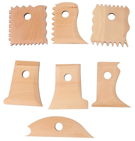 NOENNULL 7-teiliges Holz-Keramik-Werkzeug, Töpfer-Fußformer, Werkzeuge aus Buchenholz, Polierte Keramik-Rippen, Trimmwerkzeuge DIY-Tonskulpturen