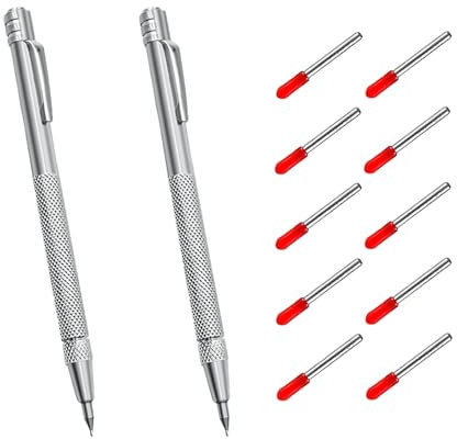 GisWell Wolframcarbid Stift - 2 Stück Anreissnadel Hartmetall mit Magnet Anreissnadel Stift mit 10 Ersatz Markierspitzen für Glas Keramik Metall