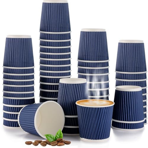 200 Pcs 4oz Paper Espresso Cups Ripple Wall Hot Cups For Coffee Disposable Coffee Cup Paper Hot/Cold Drinking Cups for Party, Picnic, Travel and Events (Blue)
