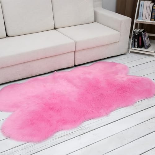 Tomifine Faux Pelliccia di Agnello di Pecora Tappeto, Soffice Imitazione Lana Tappeto Adatto per Tappeti per Soggiorno Camera da Letto, Pelliccia per Sedia (60x90cm,Rosa)