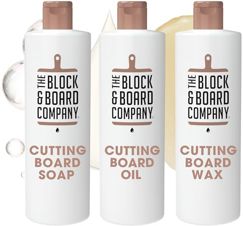 Specialist Chopping Board Complete Kit by the Block & Board Company | Food Grade Soap, Wax & Oil | Cleans, Nourishes, Seals & Protects Wood, Butcher Blocks, Countertops & Utensils | 3 Piece Set
