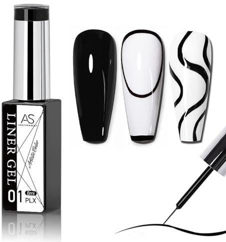 Black Gel Liner Nail Polish - French Manicure Gel Polish - Black Nail Art Gel Nail Varnish Pen Built-In Thin Brush - Soak off UV Nail Gel Polish for DIY Nail Painting Salon at Home