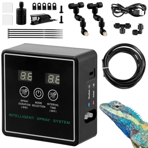 QWORK® Intelligentes Reptilien Benebelungssystem, Sprühdüsen 360 °, für Reptilien und Pflanzenbewässerung