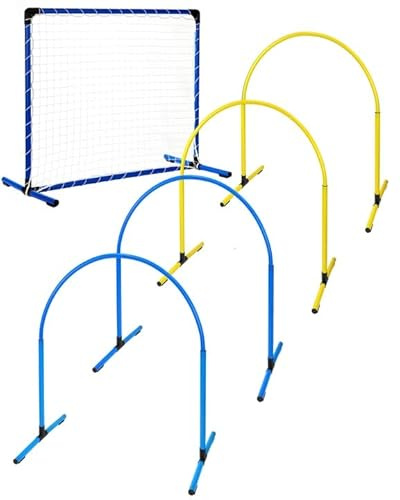SPORTIKEL24 Hoopers Anfänger‑Set – 4 Hoops & Gate – VDH‑konform, UV‑beständig & flexibel – blau-gelbe Farbkombination