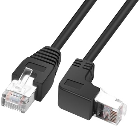 YACSEJAO RJ45 90 Grad Ethernet Kabel Cat6 RJ45 Stecker zu rechtwinkligen Netzwerk Patchkabeln Wählen Sie aus mehreren Winkellängen (Aufwärts-Winkel, 1M/3,2FT)