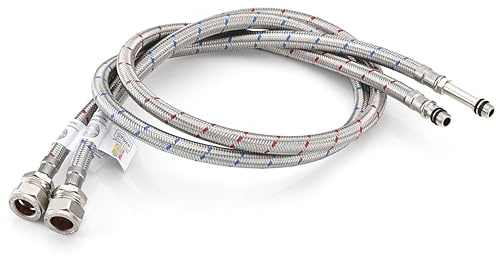 Home Range 900mm WRAS Approved 2X M10 (10mm) x 15mm Compression Pipe Tails | Braided Stainless Steel Flexible Hose Monobloc Tap Mixer Connectors, 4 Lengths | for Kitchen Sink, Bathroom Basin & Boiler