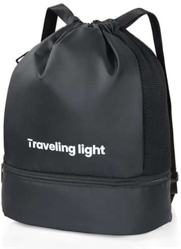 Cozary Turnbeutel Sportbeutel Große Kapazität mit Trennfächern, Ideal für Sport, Reisen und Fitness, mit Schuhfach und mehreren Taschen - Schwarz