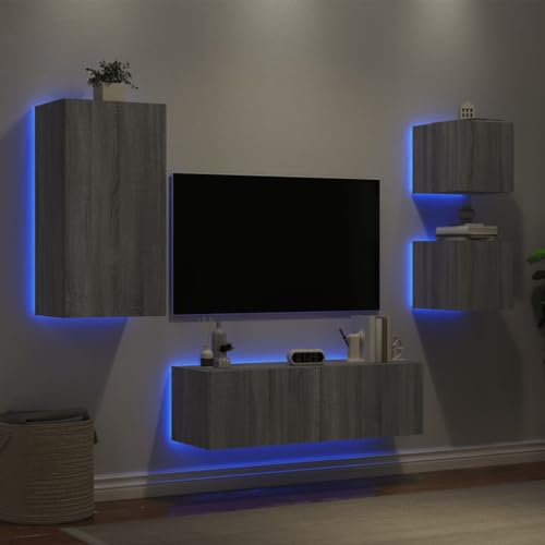 LXYZWRW Centres de divertissement et meubles TV, 4 pièces armoires murales TV avec lumières LED gris sonoma