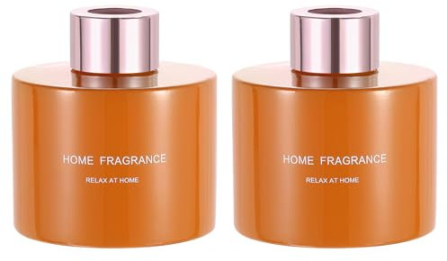 QUARKZMAN 2 Piezas Botella de Difusor de Vidrio Vacía 140ml/4.7Oz Accesorios de Fragancia Recargable Tarro de Aromaterapia Hogar Baño Naranja con Tapa de Tono Dorado