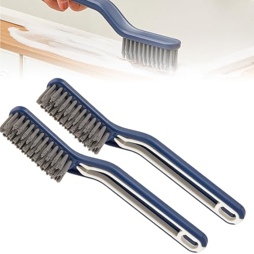 2 Stück Hartborsten Ecken Reinigungsbürste, 2-in-1 Multifunktionale Fugenreiniger Fugenreinigungsbürste mit Clip, Reinigungsbürste für Küche, Bad, Fenster, Badewanne, Spüle, Fenster (Blau)
