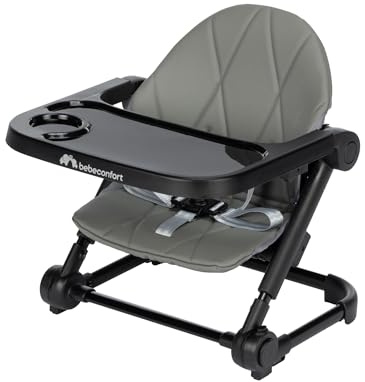 Bebeconfort Moly, Booster Seat Dining Chair, 6 Months - 3 Years, 9-15 kg, Lightweight Portable High Chair, Compact Fold, 3 Adjustable Heights, 3 Tray Positions, Toddler Booster Seat, Tinted Grey