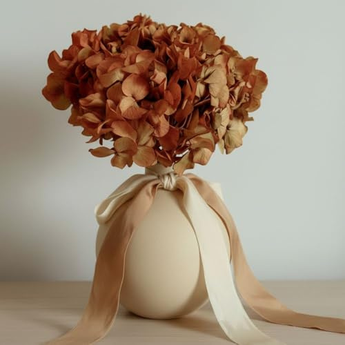 Vrai Hortensia stabilisé Orange Naturel Terracotta et préservé Grande Taille XXL, Souvenir de Mariage Éternel, Centre de Table Mariage, Bouquet Fleur séchée d'automne (Orange)
