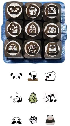9pcs Metal Cincel Panda Serie Profesional Metal Sello Set de Herramienta de tallado Patrón Herramienta de tallado Textura de Acero para Joyería