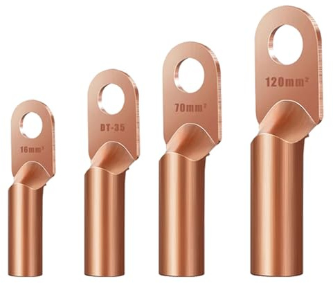 YUAEB biao Boutique Shop UK DT Copper Terminals 10/16/25/50mm² - Heavy Duty Cable Connectors - Pure Copper Wire Nose Lugs for Electrical Wiring