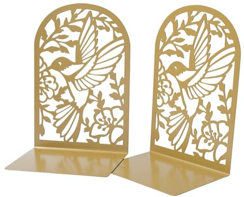 Sujetalibros De Metal para Escritorio Y Estante Sujetalibros Flores Y Pájaros Huecos Resistente Antideslizante Soporte Metal para Libros 2 Piezas
