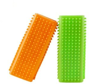 MEISO Brosses à Poils d'Animaux en Silicone 2 PCS Ideal for Chien Chat élimine les Poils d'Animaux Sur Tapis Canapé Voiture Stains (Green&Orange)