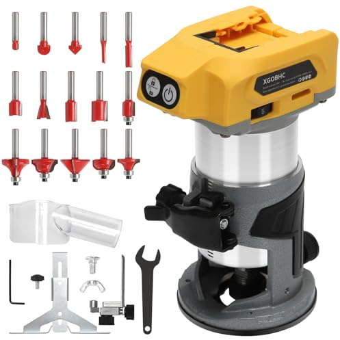 Router Tool with Dewalt 20V Battery,Wood Router for 800W 30000 RPM，5 Variable Speeds Fixed Base Cordless Router,15PCS 1/4 Router Bits(Battery Not Included)