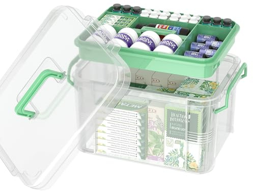 NZYNZY15qt Clear Medicine Organizer Storage Box with Tray, Plastic First Aid Box Empty, Medicine Caddy with Lids Handles,Thickened Medicine Container Chest, Multipurpose Medical Case