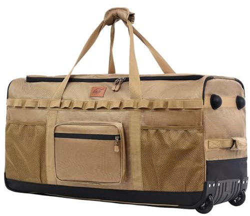130L Borsa Da Viaggio Extra Large Con Ruote Borsone Sportiva Grande Esterni Campeggio Morbida Pieghevole Impermeabili Borsa Per Il Riporre Con Rulli Conservazione (Kaki)