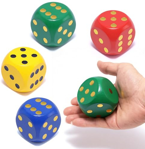 4 Stück Würfel Groß 50mm Natur Holz Spielwürfel | Bunt Holzwürfel Würfelspiel Kniffel Holzwürfel für Brettspiele Zuhause Partyspiel Mathematik 4 Farben