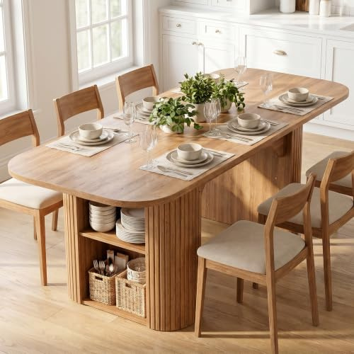 ROCSUMOO Extendable Dining Table 160-200cm with Storage, Large Wooden Kitchen Dining Table, Expandable Table for Dining Room, Living Room & Home, Seats 6-8 People, Walnut