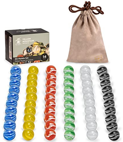 Yellow Mountain Imports 60 Stück Transluzente Chinesische Dame Glasmurmeln mit Blütenblatt Design - 14 Millimeter