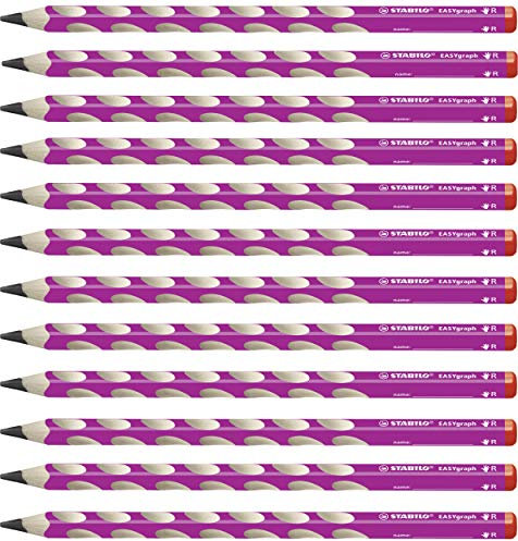 STABILO - Ergonomischer Dreikant-Bleistift für Rechtshänder - EASYgraph in pink - 12er Pack - Härtegrad 2B