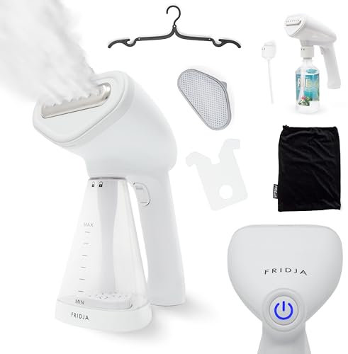 Fridja Handheld Clothes Steamer, Upgraded 1500W Garment Steamer with Heated Panel and 30g/min Steam Output, 260ml Water Tank, Ready in 45 Seconds, for Home, Office & Travel, f10 White