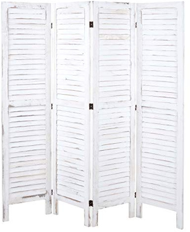Mendler Paravent HWC-G30 Shabby-Look 170x162cm - weiß | Trennwand, Sichtschutz, Raumteiler