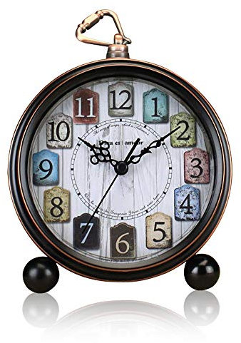 ALEENFOON 5 Metall Wecker Ohne Ticken Analoge Retro Groß Leise Wecker Analog Batteriebetrieben, Lauter Alarm, Geräuschlos Tischuhren (Mehrfarbig)