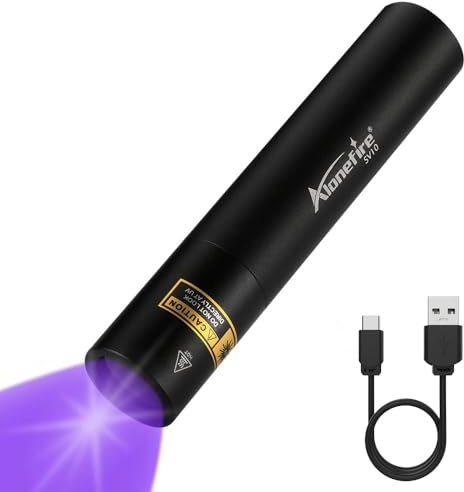 Alonefire SV10 5W UV Taschenlampe 365nm Tragbar USB Aufladbar Schwarzlicht Taschenlampe Haustier Urin Detektor für Harz, Angeln, Geocaching, Bernsteinsuche mit Ladestation, Eingebaute Batterie