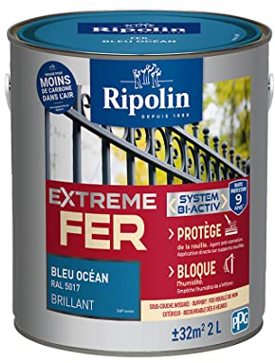 Ripolin – Vernice per ferro da esterno, glicero, antiruggine, senza sottostrato diretto sulla ruggine, resistente alle intemperie, ai raggi UV e agli urti, lucida, 2 l, blu oceano