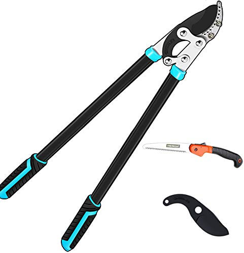 WRISCG Cesoie Potatura Giardinaggio, Troncarami Professionale, con Una Lama Ricambio & Sega a Mano Pieghevole, Taglio Senza Sforzo di Alberi Arbusti e Rami Fino a 6 cm, 72-90cm Regolabile,A