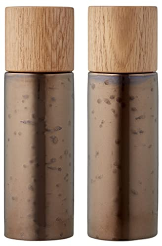 BITZ Salz- und Pfeffermühle, Set mit Salzmühle und Pfeffermühle aus Keramik/Steingut mit Holz-Deckel, Durchm. 5 cm, Höhe 16,7 cm, Bronze
