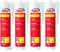 853 ALFA - Mastic acrylique de dispersion pour joints et fissures, lot de 4, 310 ml (1,24L), blanc, de qualité professionnelle, sans odeur, sans solvant, à forte adhérence